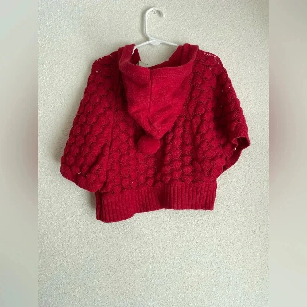 Genuine kids by Oshkosh toddler girls red knit poncho/ cardigan with hood 4T